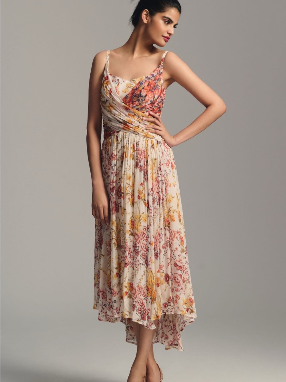 By Anthropologie Ruched Square-Neck Dress